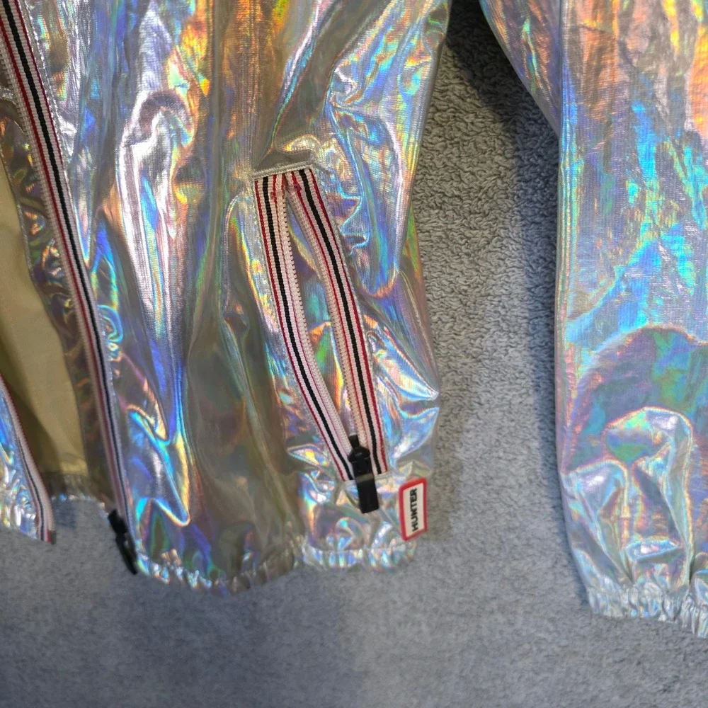 Hunter Kids Silver Holographic Iridescent Rain Jacket Windbreaker Age 9-10
